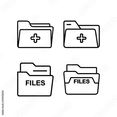 Vector art of folders with plus and minus signs and files isolated on white background