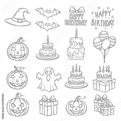 doodle icon illustration Halloween birthday 