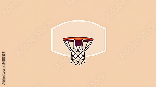 A sleek vector illustration showcases a basketball hoop and net, depicted with modern, clean lines and geometric forms.