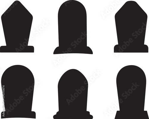 Set of Tombstone silhouettes for Halloween Design, gravestone, headstone icon set, collection of different gravestones silhouette vector illustration