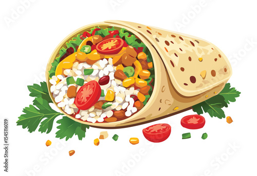 Savory Wrap with Rice and Vegetables - Vector Illustration