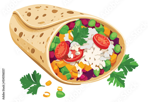 Healthy Burrito with Mixed Vegetables - Vector Illustration