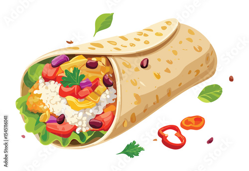 Fresh Vegetable Wrap with Hearty Filling - Vector Illustration