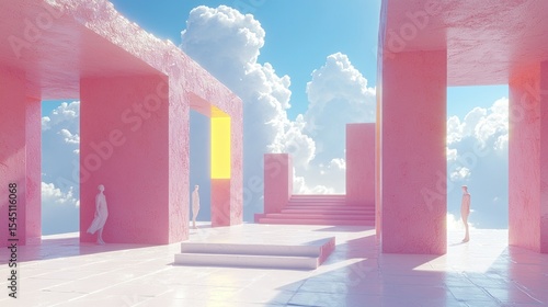 Wallpaper Mural Pastel pink architectural space with pale figures Torontodigital.ca