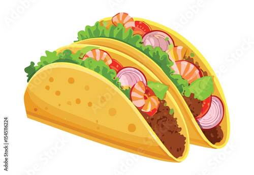 Hearty Taco with Meat and Toppings - Vector Illustration