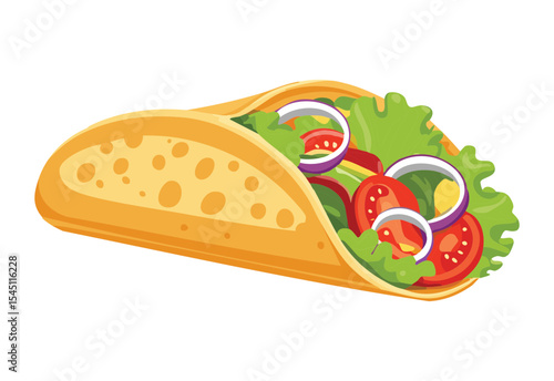 Classic Taco with Fresh Vegetables - Vector Illustration