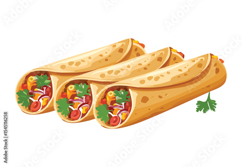 Hearty Burrito Wraps with Filling - Vector Illustration