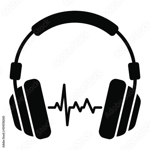 Black Headphones Silhouette with Audio Waveform Graphic Design Element vector