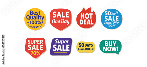 Modern Discount Sale Labels and Promotional Stickers for Marketing and Advertising