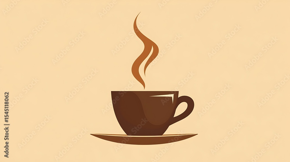 Obraz premium A classic vector illustration portrays a coffee cup with rising steam, featuring clean bold lines and a warm inviting color palette.
