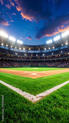 Night Baseball Game Stadium Crowd Lights View.