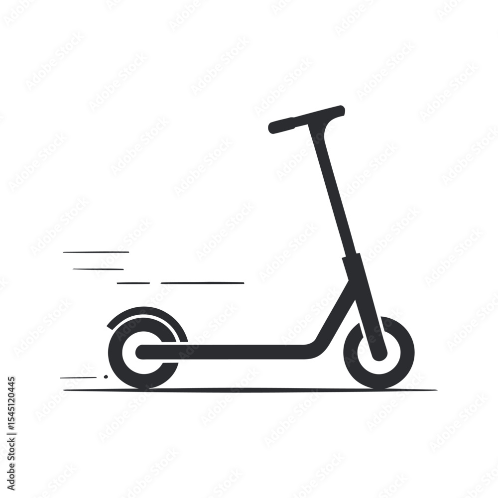 Simple black and white illustration of an electric scooter in motion Simple black and white illustration of an electric scooter in motion