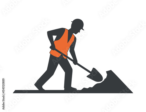 Construction worker digging with shovel silhouette illustration