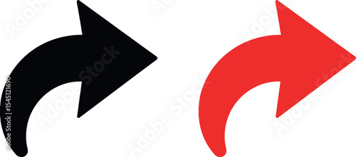 Curved arrow icon set. Black and red arrows, right pointing arrow signs vector.