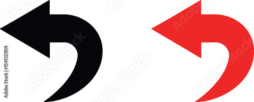 Curved arrow icon set. Black and red arrows, left pointing arrow signs vector.