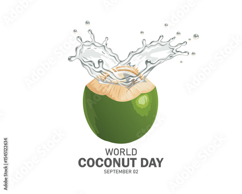 World Coconut day 2nd Sept celebration background, cover banner, social media post. Coconut day banner with green coconuts,