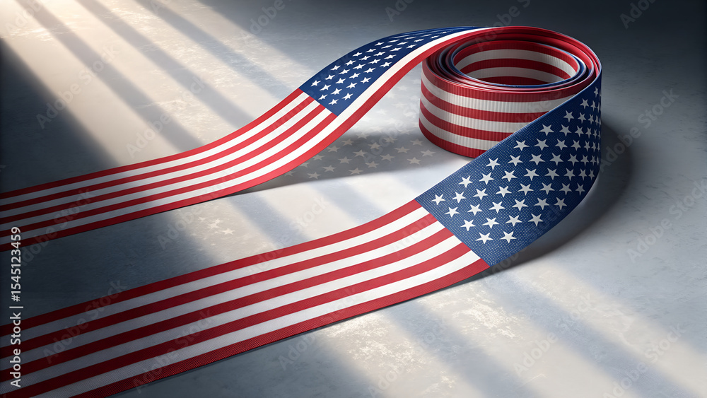 Obraz premium USA Flag Ribbon Decoration on Light Surface 