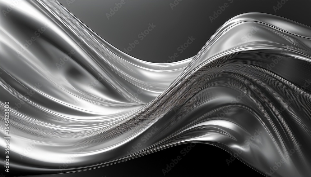 Obraz premium abstract silver wave chrome banner platinum copy space metal motion grey liquid white gradient glow shiny material smooth motion abstract design for copy space text generative ai
