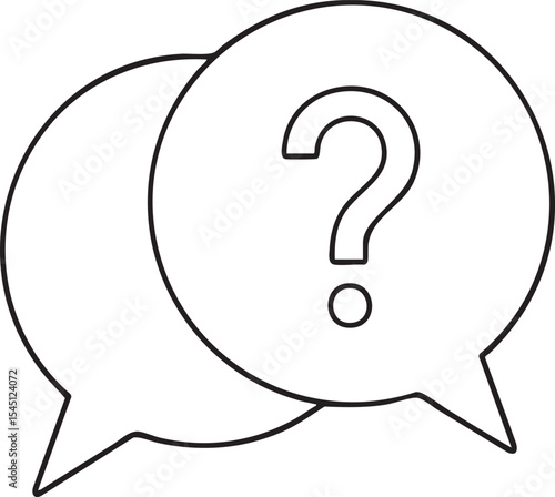 Overlapping Speech Bubbles with a Question Mark Communication Inquiry and Problem Solving Visual Representation in Simple Line Art Style