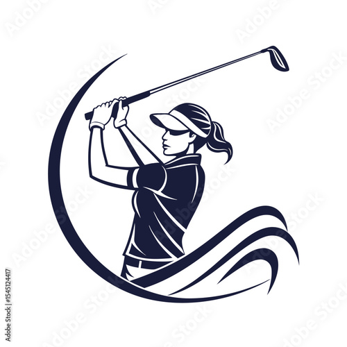 Female Golfer Silhouette - Golf Swing Vector Illustration for Sports Logo Design