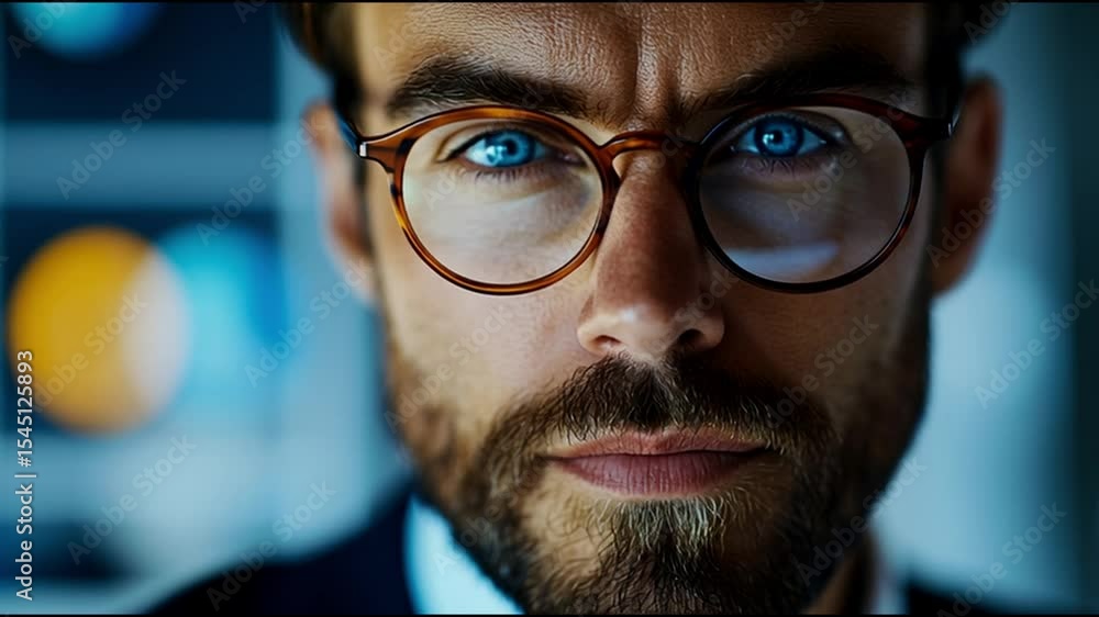 A captivating portrait of a man with intense blue eyes, wearing glasses A captivating portrait of a man with intense blue eyes, wearing glasses