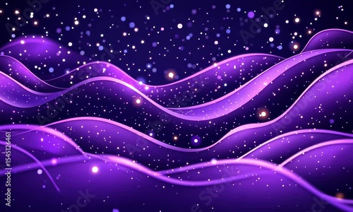 Abstract purple wavy lines with glittering particles