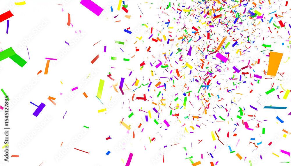 Colorful confetti scatters across a white background, creating a festive and celebratory atmosphere Colorful confetti scatters across a white background, creating a festive and celebratory atmosphere