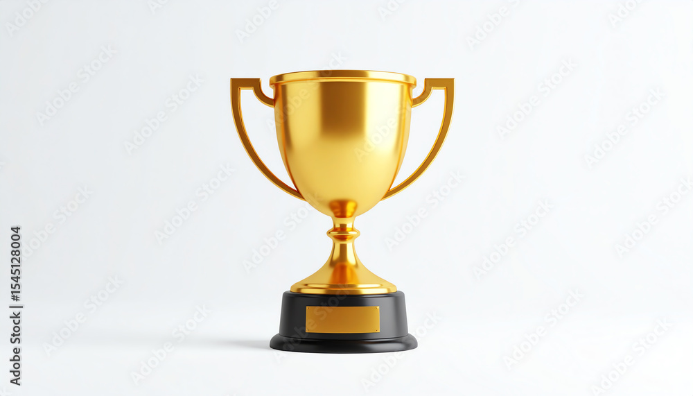 Fototapeta premium A shiny gold trophy stands on a black base, symbolizing achievement and victory against a plain white background