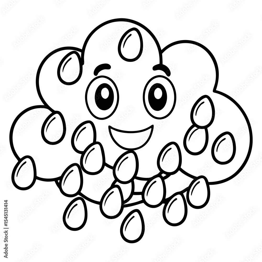 Fototapeta premium Happy Cloud Raining Jelly Beans Coloring Page Printable And Fun Outline