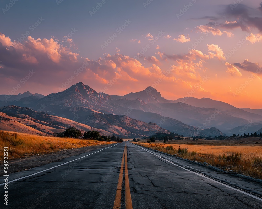 Naklejka premium Serene road through majestic mountain scenery.