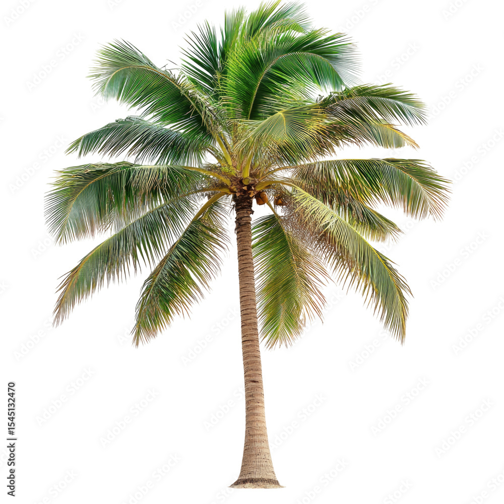 Fototapeta premium Palm tree with lush green leaves standing tall against a transparent background, cutout PNG