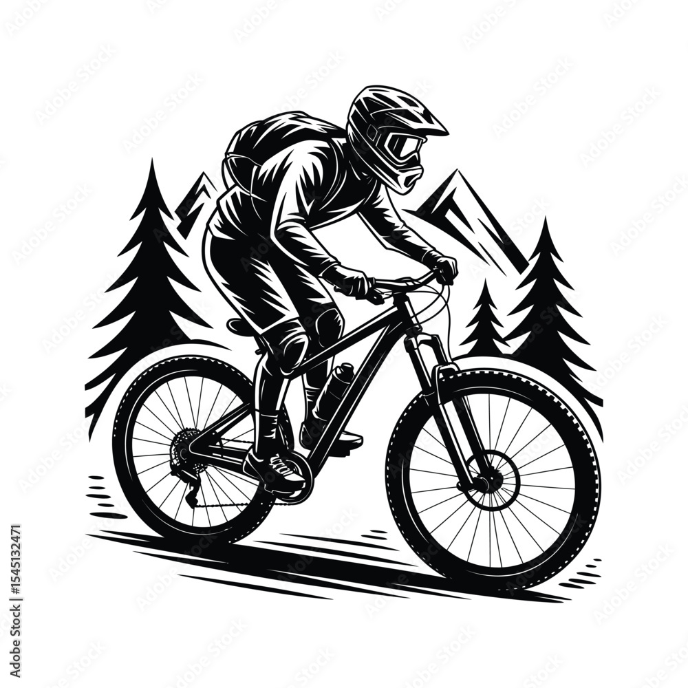 Naklejka premium Mountain biker in action vector illustration for adventure art