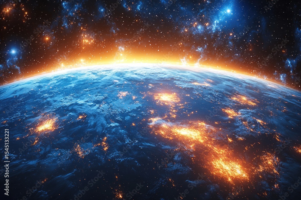 Fototapeta premium Stunning Night View of Earth from Space with City Lights and Cosmic Glow