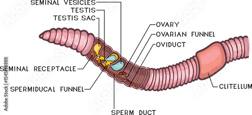 Scheme of reproductive system of earthworm for biology lesson