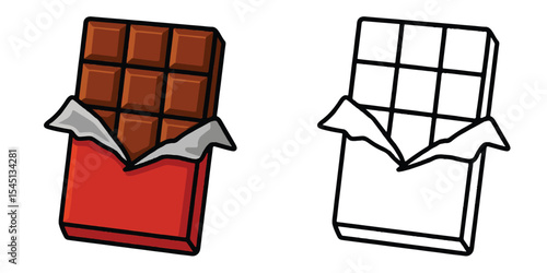 Coloring book of a chocolate bar unwrapped halfway on a white background outline illustration
