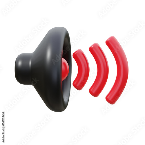 black and red Sound On 3d icon illustration