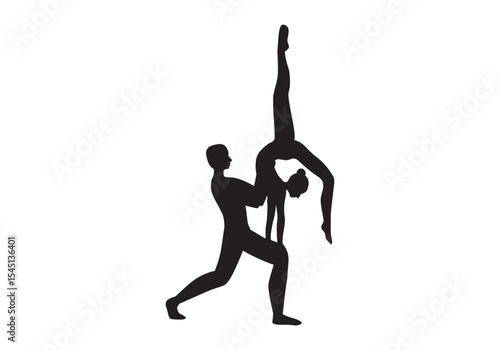 Slim sportive young woman & man doing yoga & fitness exercises. Healthy lifestyle. Exercise and fitness icons. Gym and Workout Set. Person Yoga exercises poses. Lunges, Pushups, Squats, Dumbbell rows,