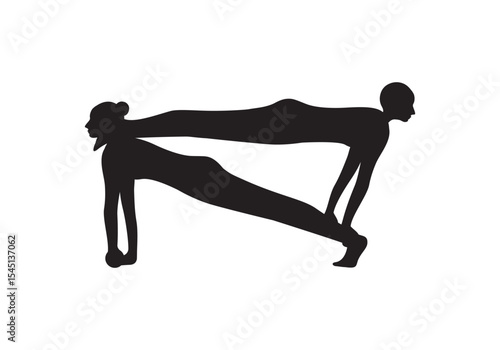 Slim sportive young woman & man doing yoga & fitness exercises. Healthy lifestyle. Exercise and fitness icons. Gym and Workout Set. Person Yoga exercises poses. Lunges, Pushups, Squats, Dumbbell rows,