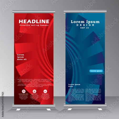 roll up banner design, vertical banner template withred and blue colour, vector eps 10