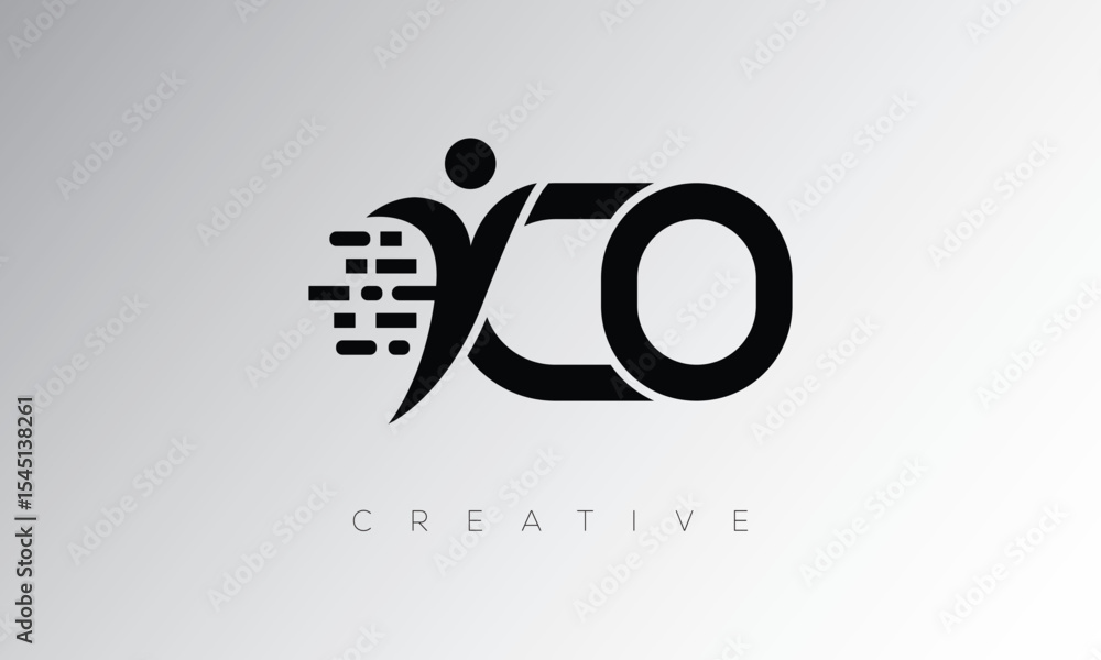 Obraz premium CO Creative Digital Monogram Logo – Futuristic Letter mark Design Featuring Human Shape, Pixel Motion & Minimal Tech Style for Innovative Branding Identity