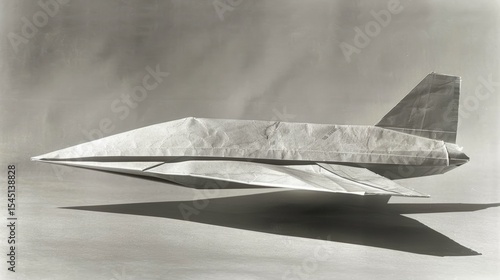 A torn paper airplane made from immigration forms on a plain background
