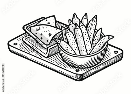 Golden French fries in a box, isolated on a white background, a delicious snack or meal