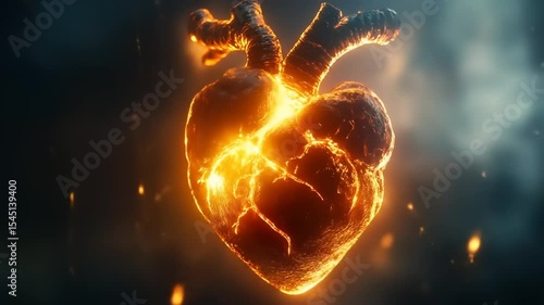 Burning Heart with Dark Background.