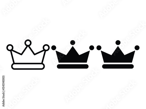Three Crowns Icon Set Outline Filled Black White icons