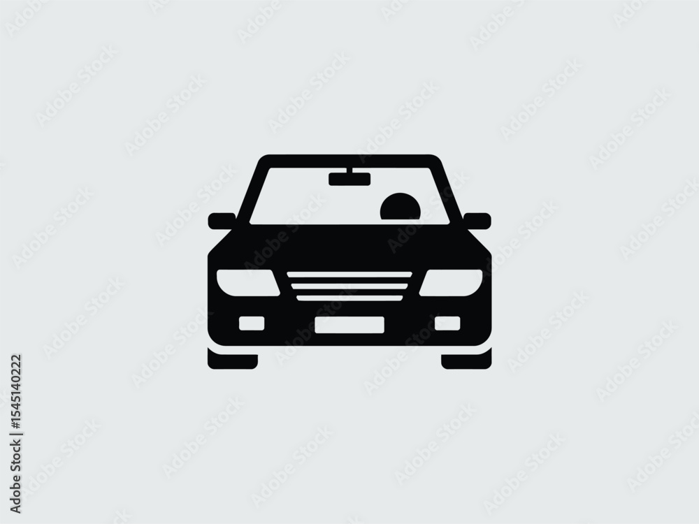 Black Silhouette Car Icon Front View Driver Inside Black Silhouette Car Icon Front View Driver Inside