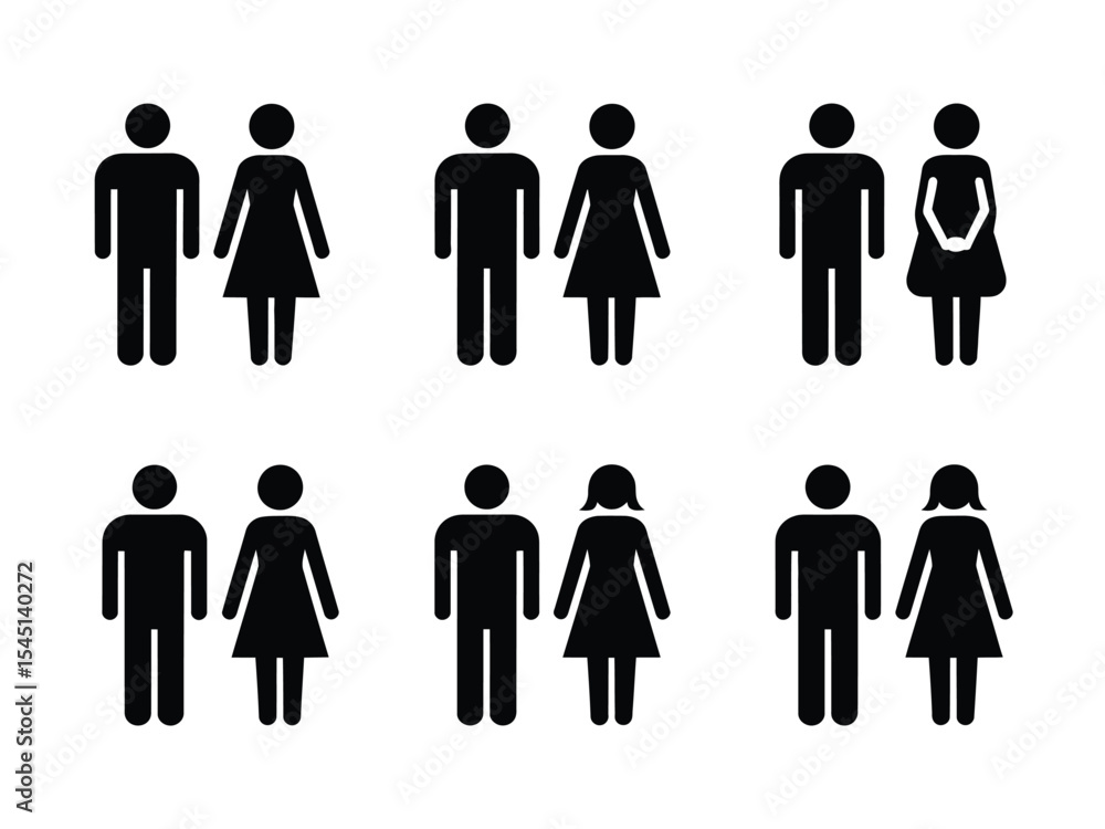 Black Silhouette Icons Male Female Couples Set pairs Black Silhouette Icons Male Female Couples Set pairs