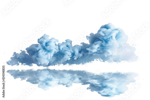 Blue dense smoke on a white background isolated.