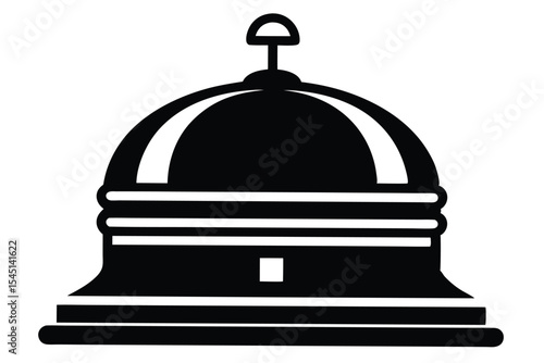 Black and White Illustration of a Bellhop Hotel Service Bell Silhouette Image