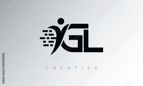 GL Creative Digital Monogram Logo – Futuristic Letter mark Design Featuring Human Shape, Pixel Motion & Minimal Tech Style for Innovative Branding Identity