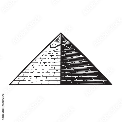Black and white vintage art silhouette of the great pyramid of giza egypt